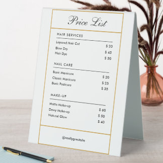 Custom Branded Hair Services Beauty Salon Price  Table Tent