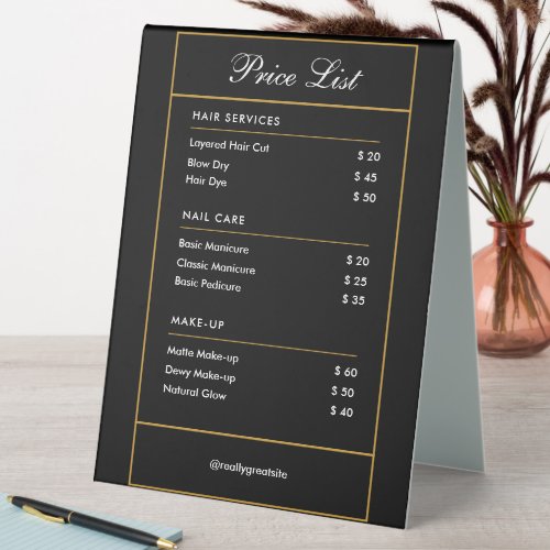 Custom Branded Hair Services Beauty Salon Price  Table Tent Sign