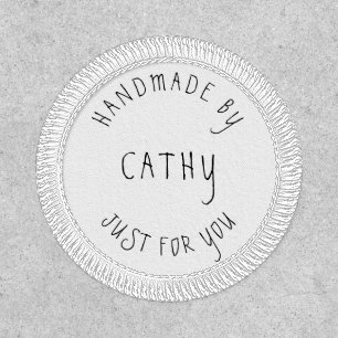 Custom Branded Handmade by Name Label Black White  Patch