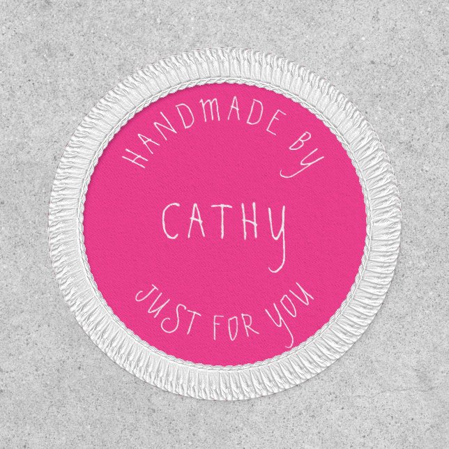 Custom Branded Handmade by Name Label White Pink  Patch (Front)