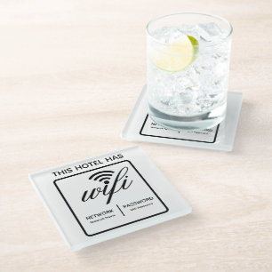 Custom Branded Hotel Name Wifi Password Glass Coaster