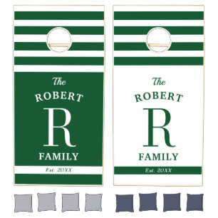 Custom Branded Hunter Green Family Name Monogram Cornhole Set