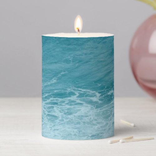 Custom Branded Light Blue Ocean Wave Inspirational Pillar Candle