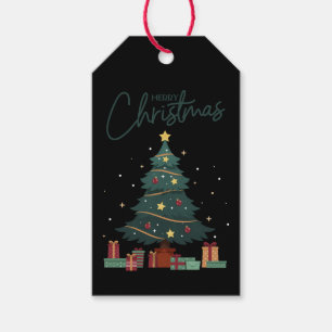 Custom Branded Merry Christmas Tree Black Gift Tags