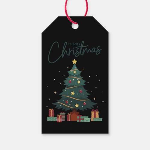 Custom Branded Merry Christmas Tree Black  Gift Tags