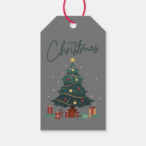 Custom Branded Merry Christmas Tree Gray Gift Tags