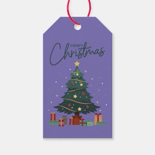 Custom Branded Merry Christmas Tree Periwinkle Gift Tags