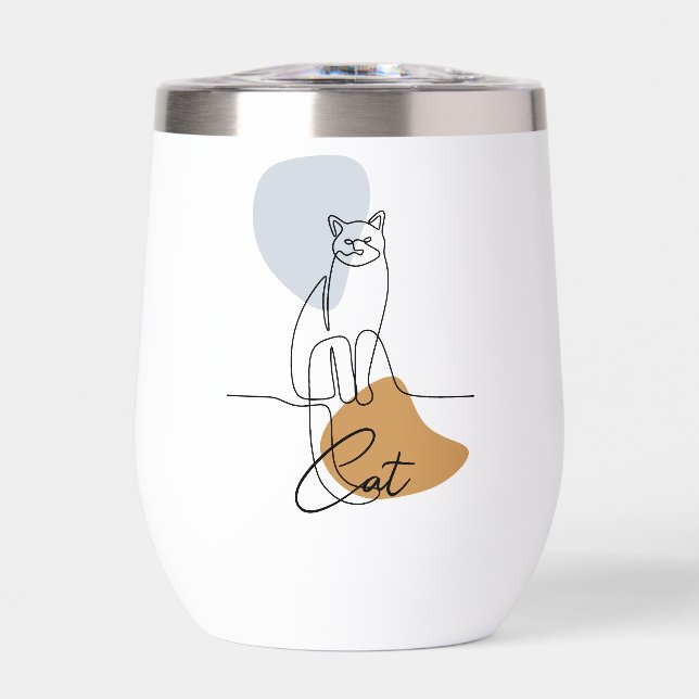 Custom Branded Minimalist Cat Line Art  Thermal Wine Tumbler (Front)