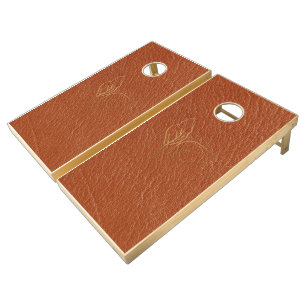Custom Branded Natural Wood Modern Leather  Cornhole Set