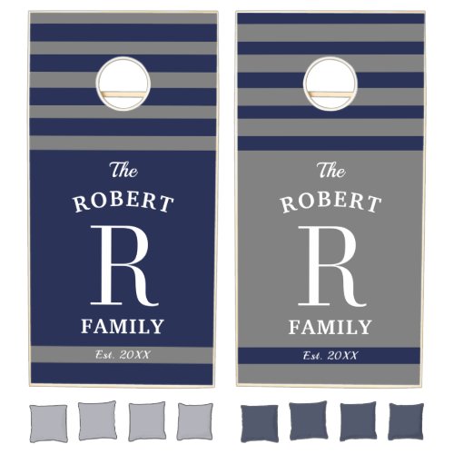 Custom Branded Navy/Gray Family Name Cornhole Set