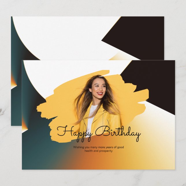 Custom Branded Photo Happy Birthday Flat  Holiday Card (Front/Back)