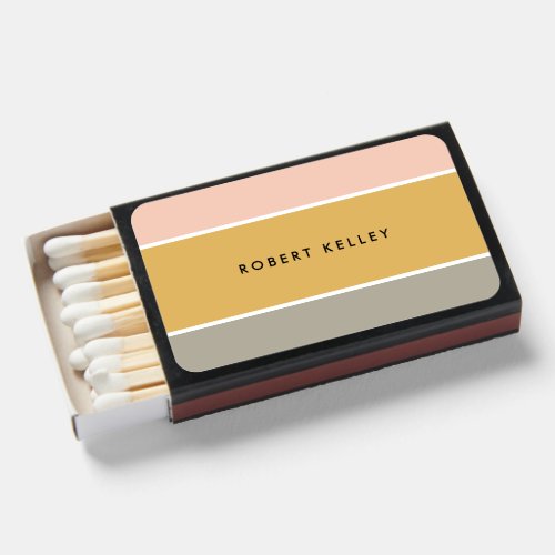 Custom Branded Pink Gold Gray Stripe Monogram  Matchboxes