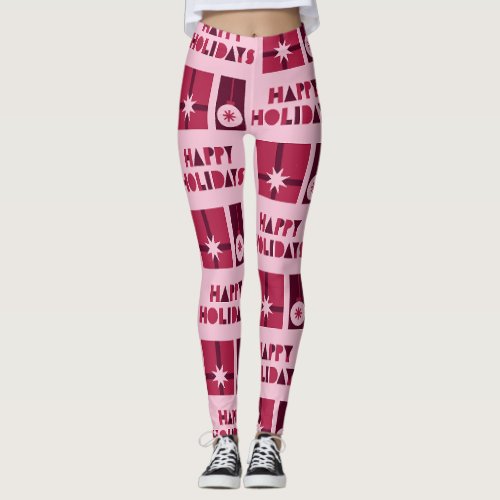 Custom Branded Pink Red Dark Red in Christmas Leggings