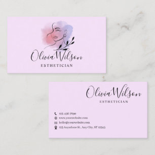 Custom Branded Purple and Pink Esthetician Business Card