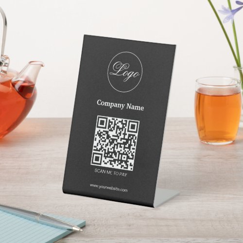 Custom Branded QR Code Payment Business Logo Black Pedestal Sign