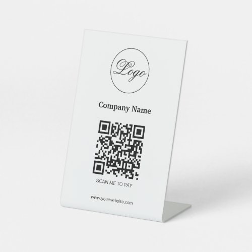 Custom Branded QR Code Payment Business Logo White Pedestal Sign