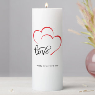 Custom Branded Red Black Minimalist Valentine Day Pillar Candle