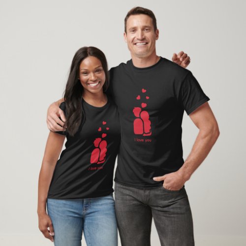 Custom Branded Red Black Simple Couple and Heart  T_Shirt