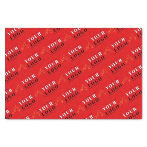 Custom branded Red Christmas Holly tiled logo Tissue Paper