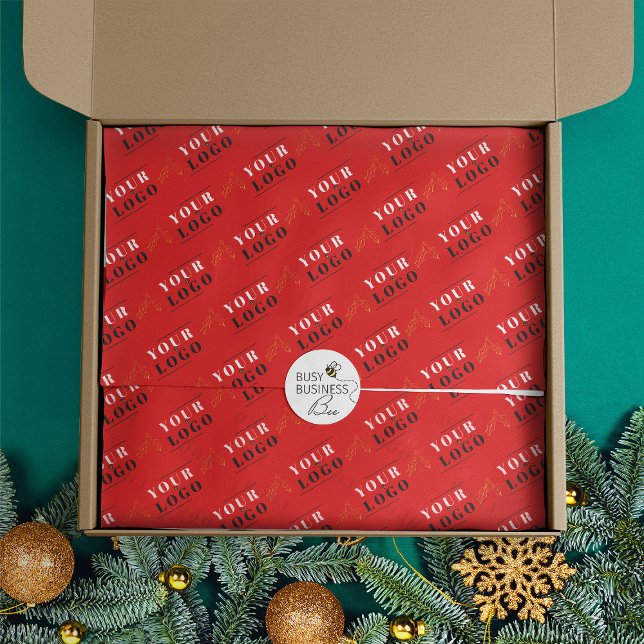 Custom branded Red Christmas Holly tiled logo Tissue Paper (Logo branded tissue paper by Busy Business Bee)