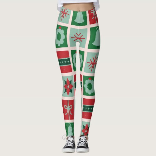 Custom Branded Red  Green Geometric on Christmas Leggings