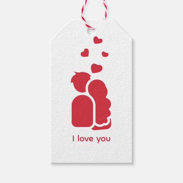 Custom Branded Red White Simple Couple and Heart  Gift Tags (Front)