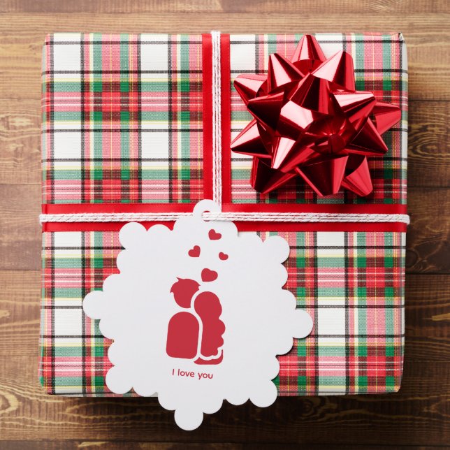 Custom Branded Red White Simple Couple and Heart  Ornament Card (Insitu (Gift))