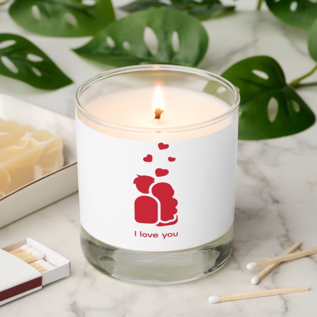 Custom Branded Red White Simple Couple and Heart  Scented Candle (Lit)