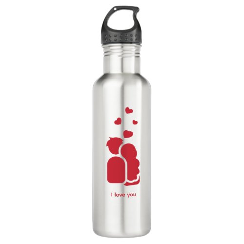 Custom Branded Red White Simple Couple and Heart  Stainless Steel Water Bottle