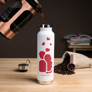Custom Branded Red White Simple Couple and Heart Water Bottle