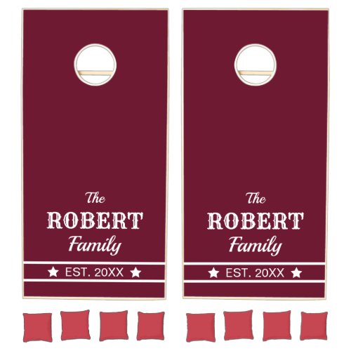 Custom Branded Rich Burgundy Dark Wood_look  Cornhole Set