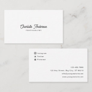 Custom Branded Simple White & Black Photography  Business Card