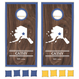 Custom Branded State of Alaska Woodgrain  Cornhole Set