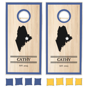 Custom Branded State of Maine Woodgrain Cornhole Set