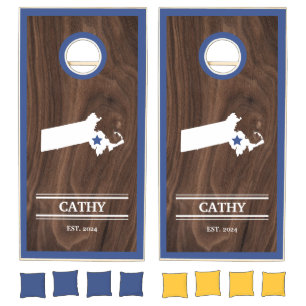 Custom Branded State of Massachusetts Woodgrain Cornhole Set