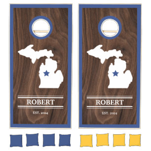 Custom Branded State of Michigan Woodgrain  Cornhole Set
