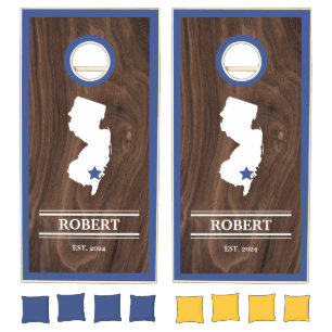 Custom Branded State of New Jersey Woodgrain Cornhole Set
