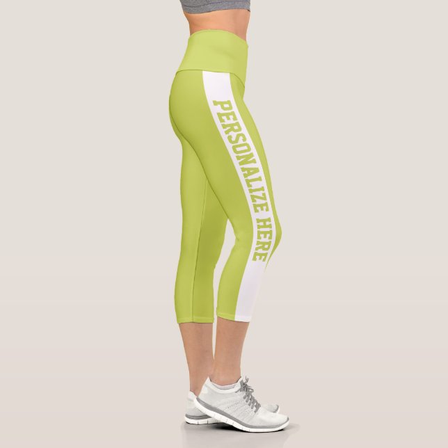 Custom Branded Striped Capri Yellow Green Leggings (Right)