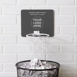Custom Branded Text & Business Logo Gray Mini Basketball Hoop