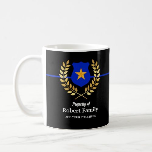 Custom Branded Thin Blue Line Police Badge Black  Coffee Mug