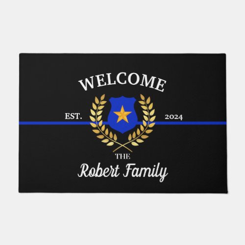 Custom Branded Thin Blue Line Police Badge Welcome Doormat
