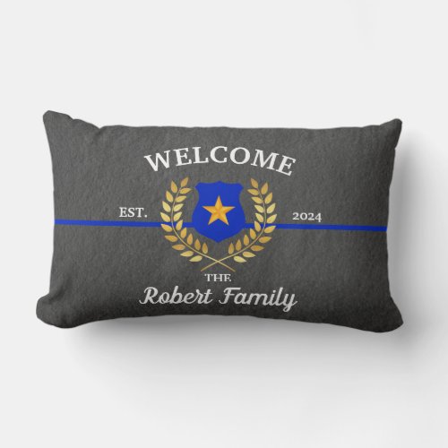 Custom Branded Thin Blue Line Police Badge Welcome Lumbar Pillow