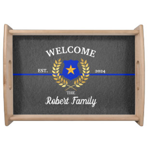 Custom Branded Thin Blue Line Police Badge Welcome Serving Tray