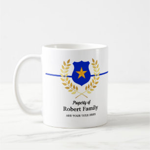 Custom Branded Thin Blue Line Police Badge White Coffee Mug