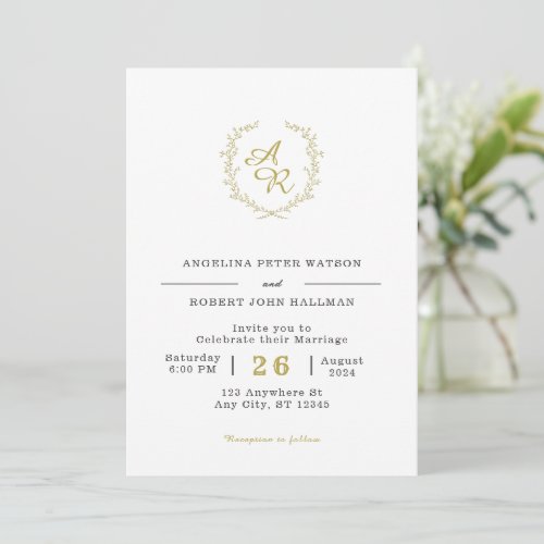 Custom Branded White and Gold Elegant Wedding  Invitation