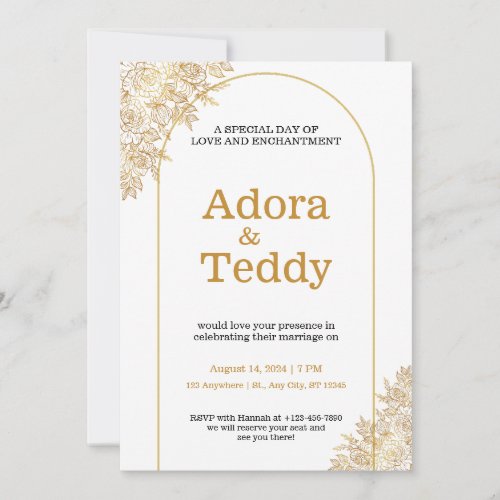 Custom Branded White and Gold Minimalist Wedding  Invitation