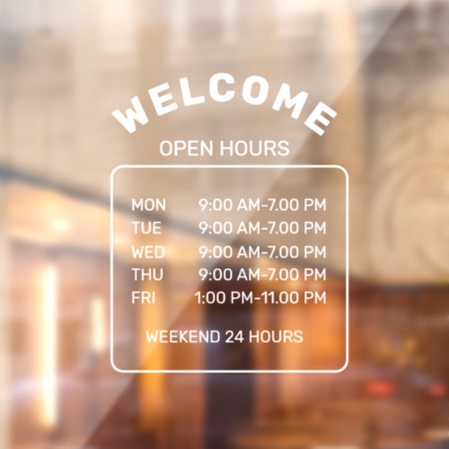 Custom Branded White Minimalist Open_Hours Cafe  Window Cling