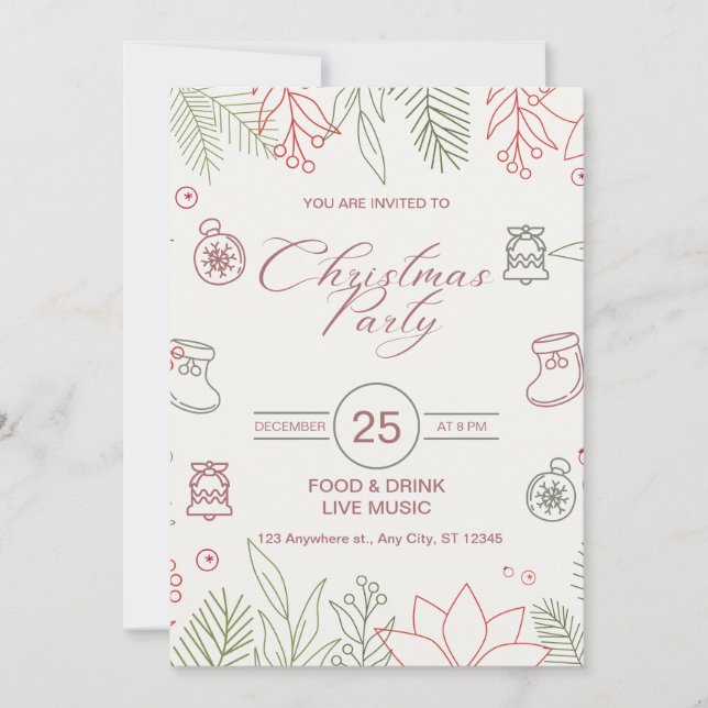 Custom Branded White Simple Christmas Party Invitation (Front)