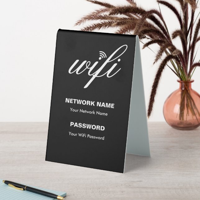 Custom Branded Wi-Fi details and Password Black Table Tent (In SItu (Table))