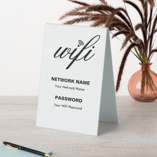 Custom Branded Wi-Fi details and Password White Table Tent (In SItu (Table))